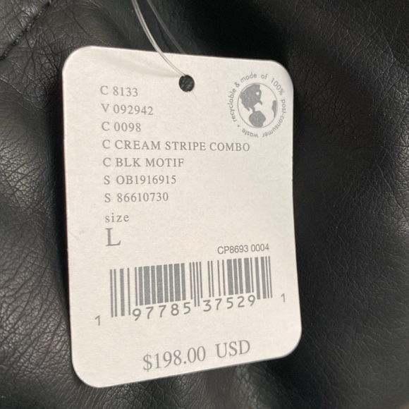 Free People Ryder Black Moto Jacket with Cream Stripe SZ L NEW - Picture 11 of 14